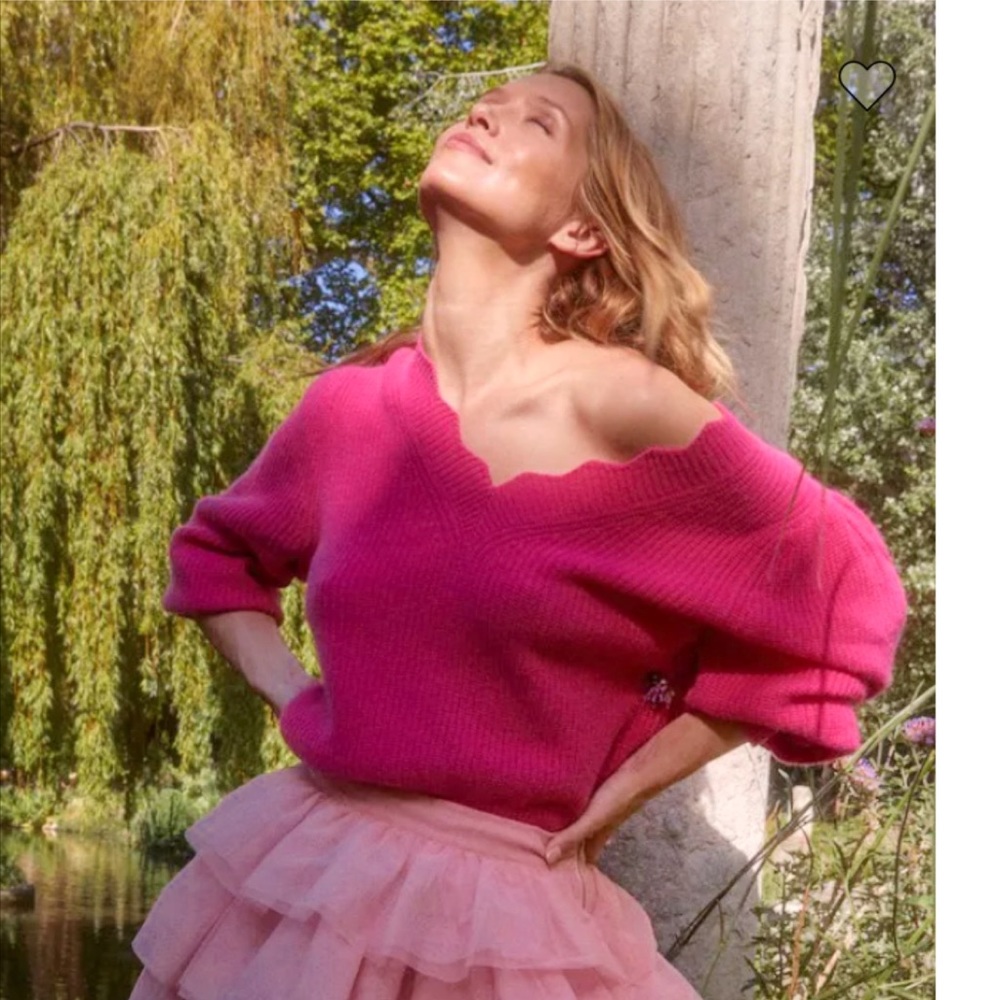 NWT LoveShackFancy Celestine Cashmere Blend Sweater in Pink Size S